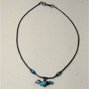 Vintage Old Pawn Liquid Sterling Silver Turquoise Bird Choker Necklace